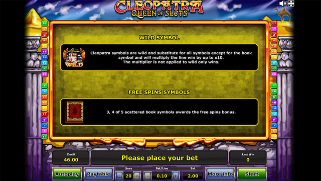 Характеристики слота Cleopatra Queen Of Slots 3